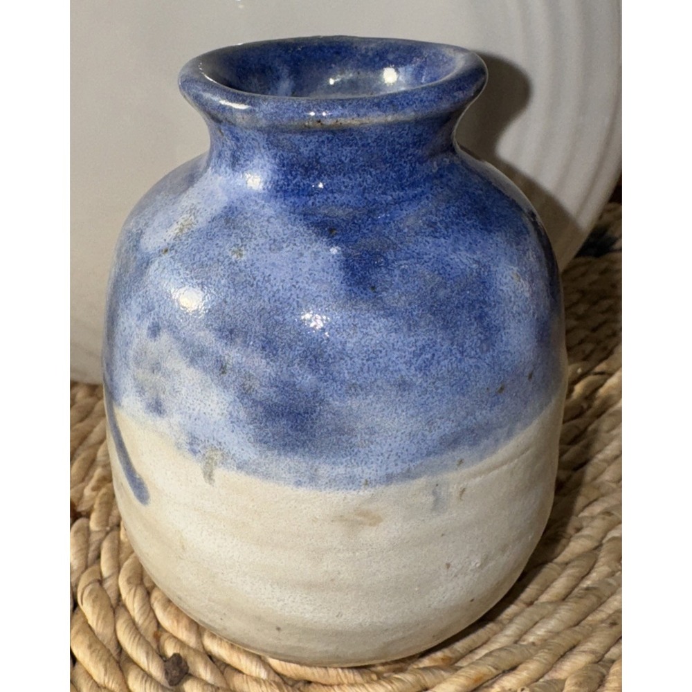 Blue/ Grayish Glazed Bud Vase *Stoneware 3.75" Tall‎ X 3.25" Wide